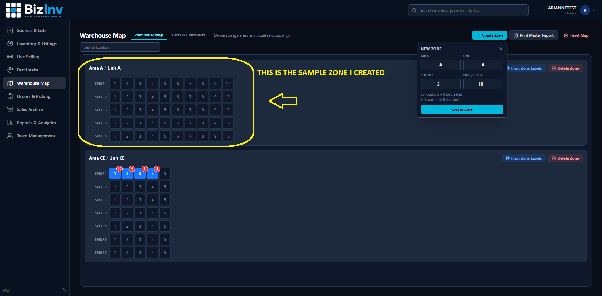 Auto-created bins after adding a zone
