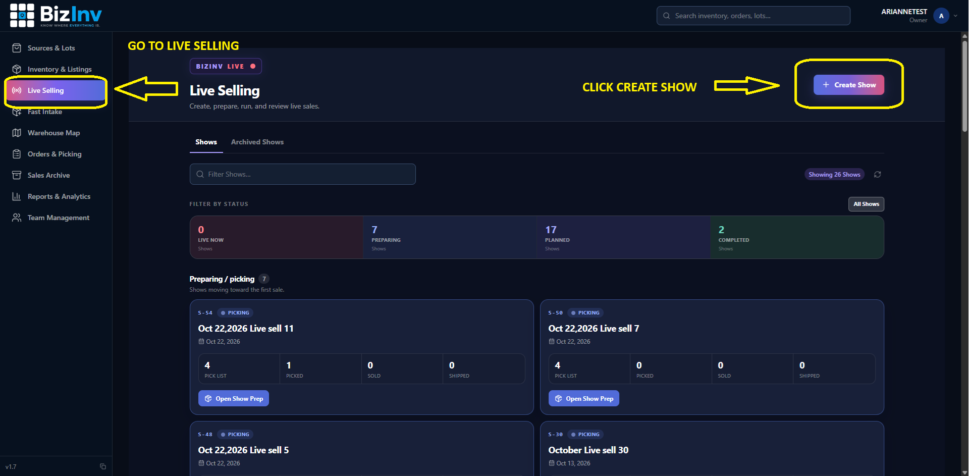 Create Show dialog with suggested show code