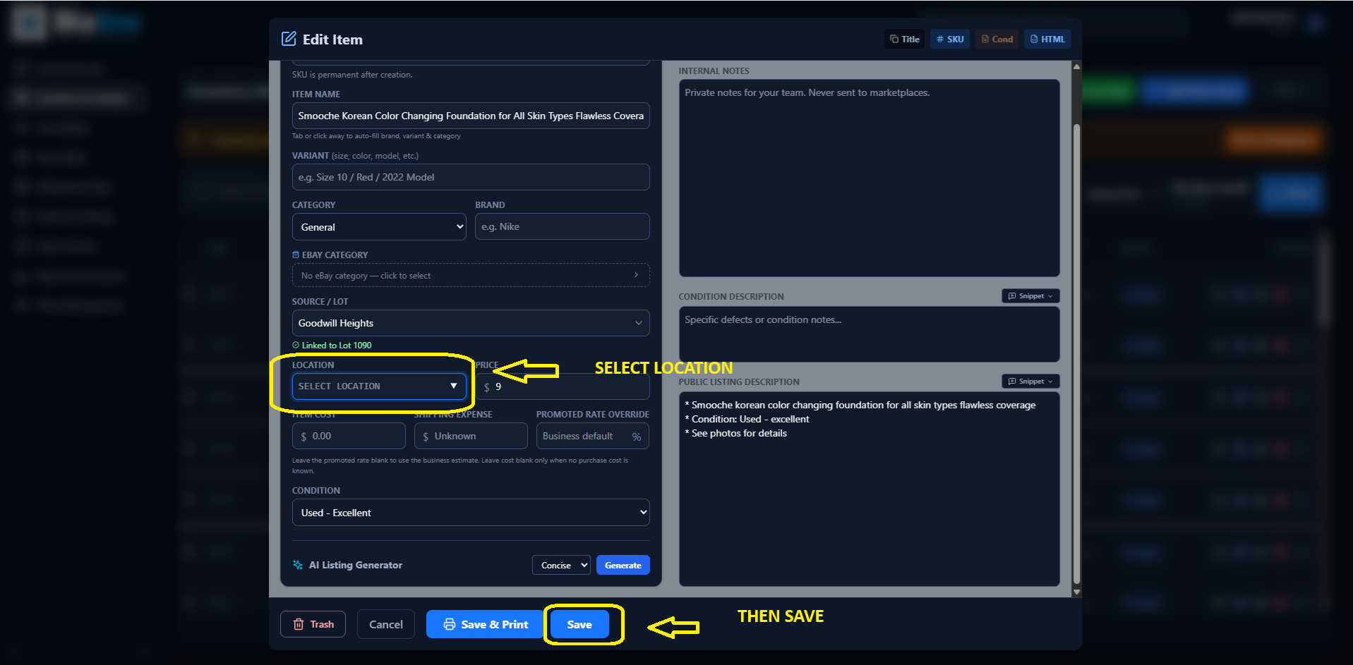 Bin picker after changing item location